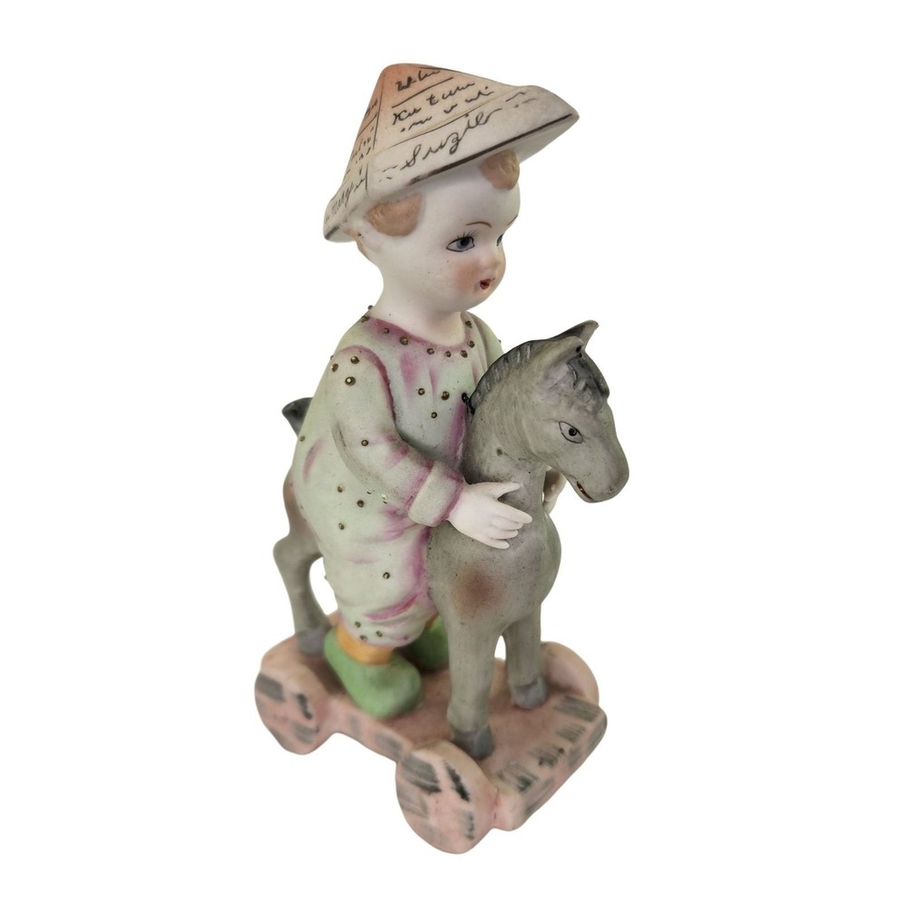 Lefton Figurine Boy on Hobby Horse Wearing Paper Hat Hand Painted Japan 972 READ